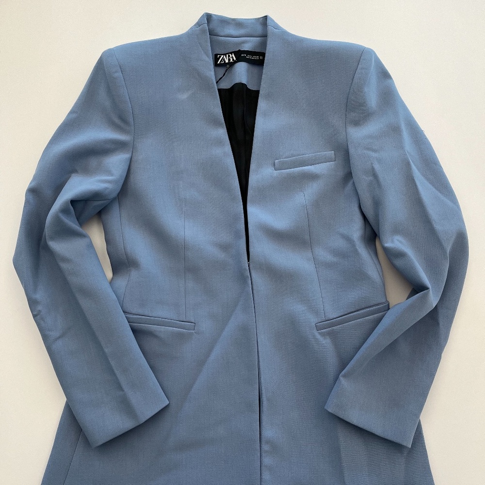 Light Blue Lapel-less Blazer